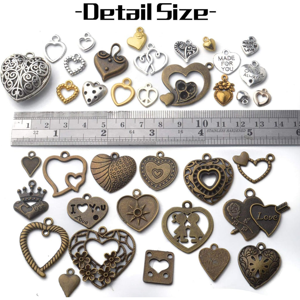 100g Heart Shape Charm Alloy European Style Heart Love Charms Jewelry Charms Pendant for DIY Necklace Bracelet Jewelry Crafts Making Supplies