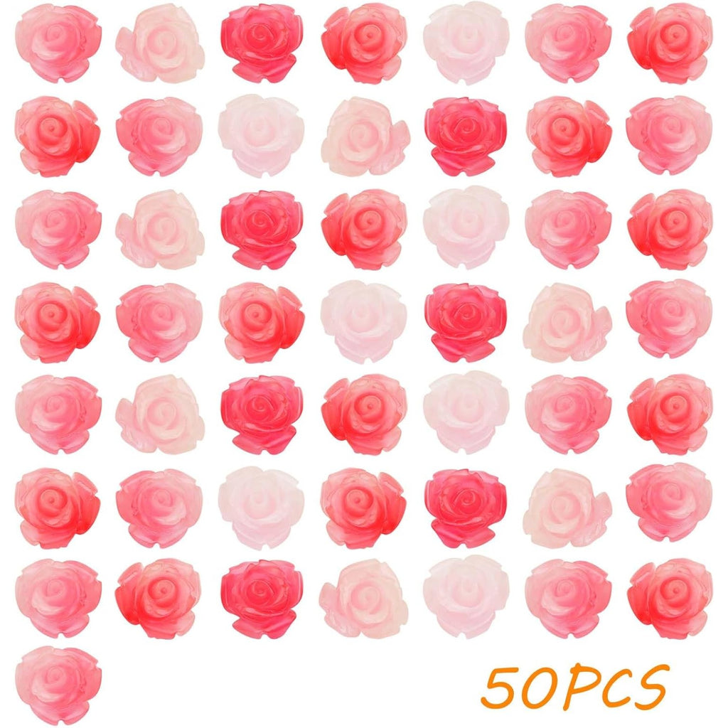 50pcs 10 mm Pink Shell Rose Carved Beads Roseflower Shaped Charm Beads Floral Flower Loose Beads Embellishments for DIY Earrings Scrapbooking Jewelry Making Handmade Decoration
