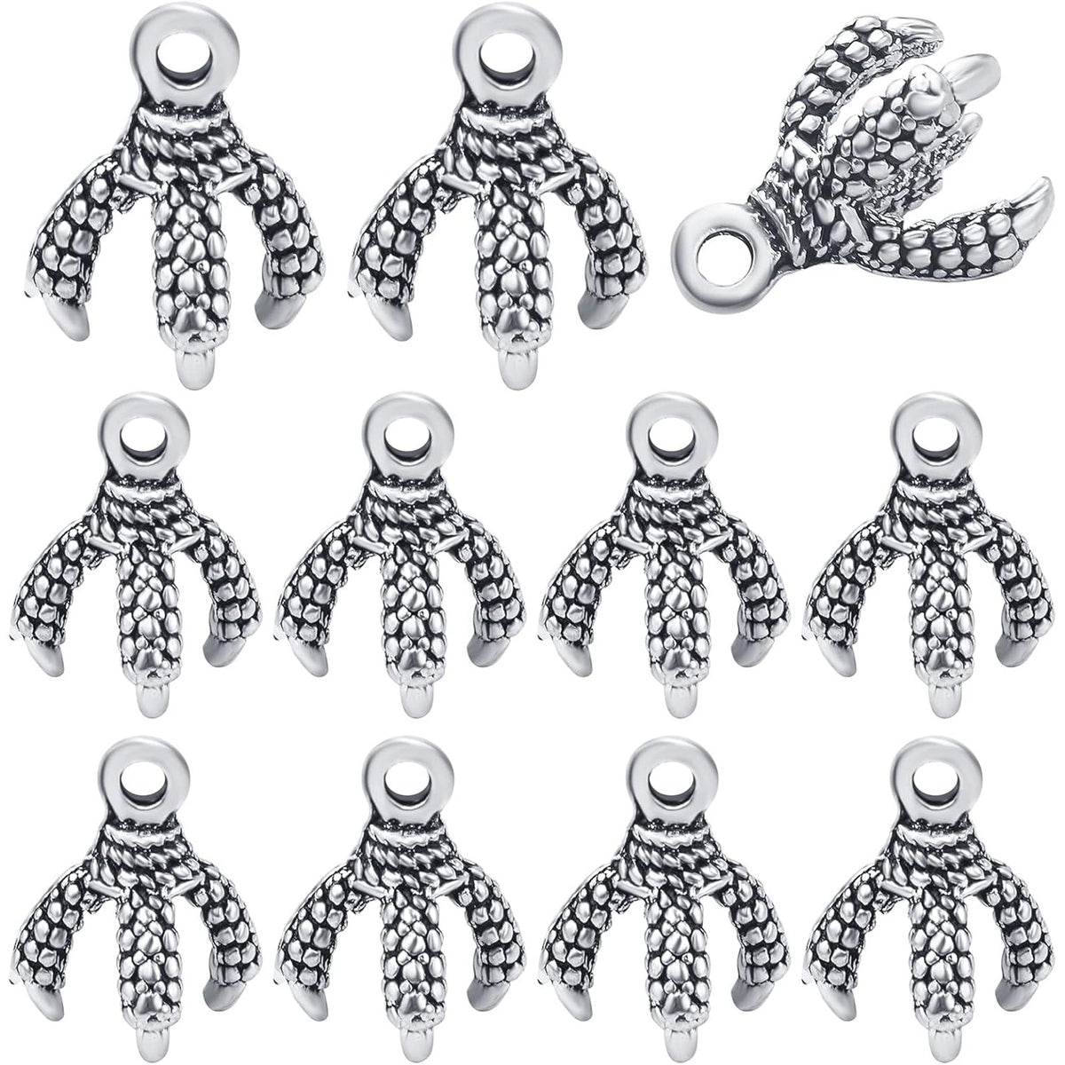 50pcs Antique Silver Dragon Claw Charms Pendants Tibetan Alloy Eagle Claw Charms Vintage Dangle Pendants for DIY Necklace Bracelet Crafts Keychains Jewelry Making Findings