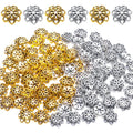 Bead Caps, 100pcs 10 mm Alloy Hollow Double Flower Bead Caps Loose Bead Spacer End Bead Caps for Bracelet Necklace Earring Crafts Making, Antique Golden and Antique Silver