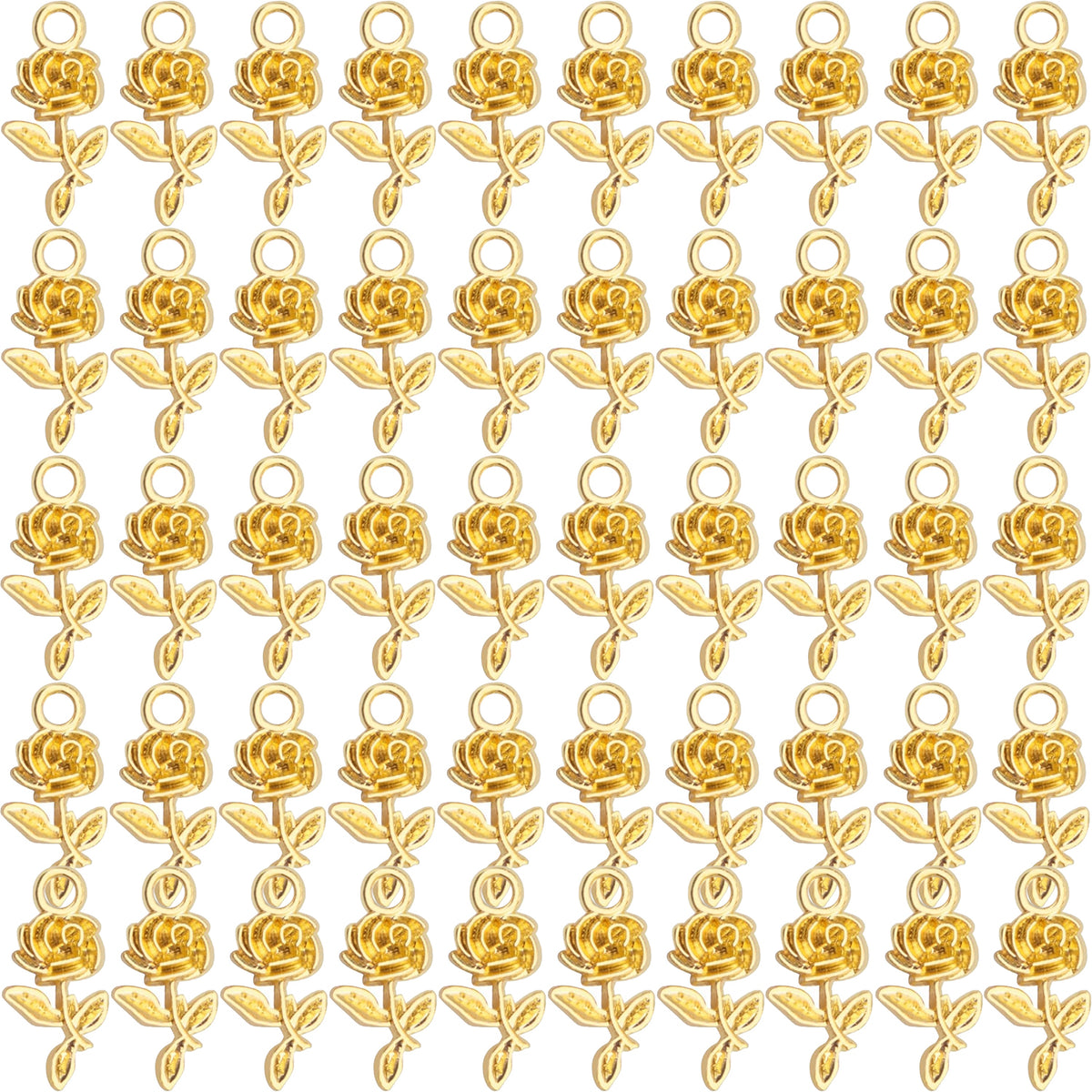 50pcs Rose Flower Charms Tibetan Alloy Flower Pendants Jewelry Crafting Accessories for DIY Necklace Bracelet,5 Colors