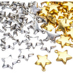 Star Pendant Charms, 100pcs Mini Five-Pointed Star Charms Tibetan Style Blank Stamping Star Shape Pendant for DIY Jewelry Making Crafting, Golden and Antique Silver, 11x10x4mm
