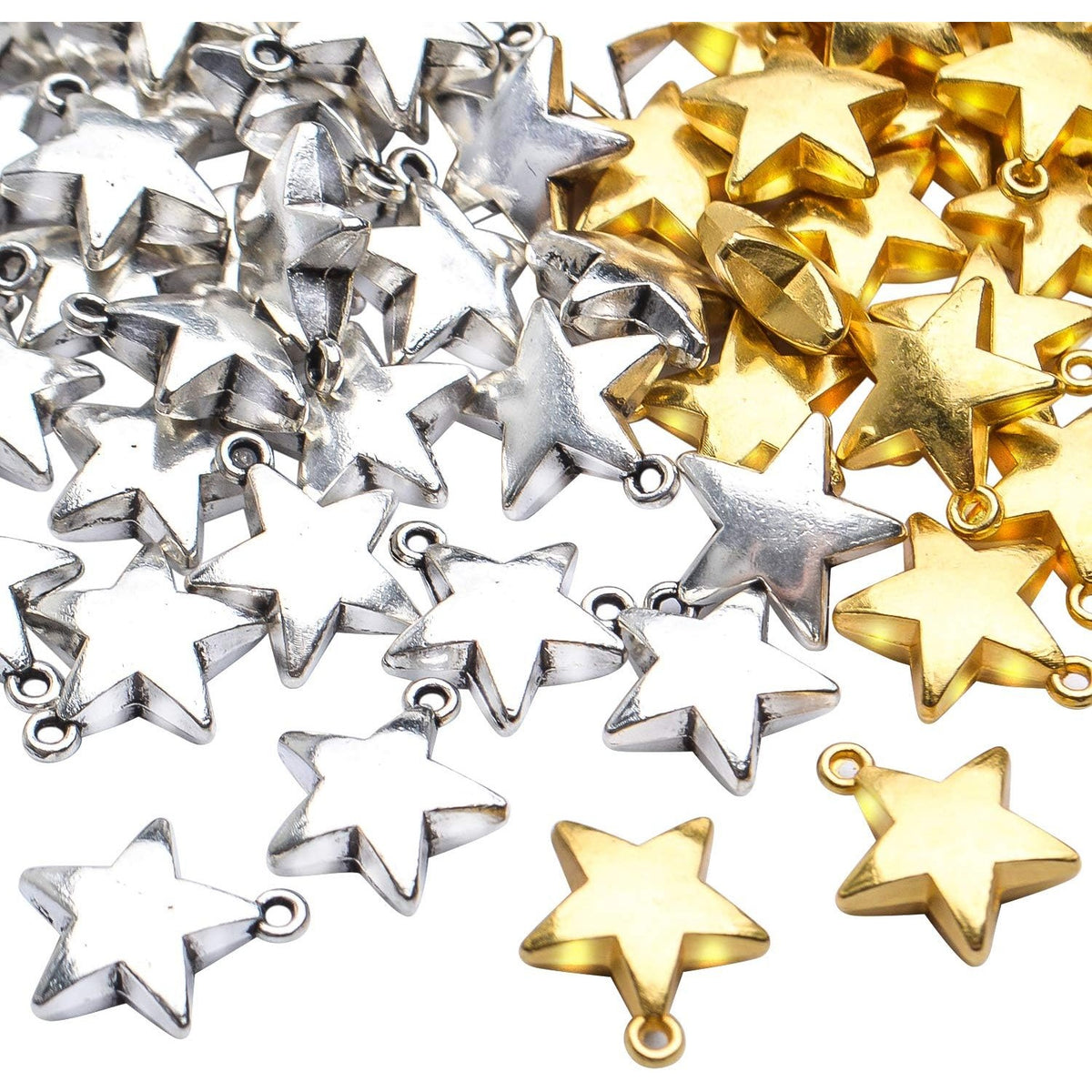 Star Pendant Charms, 100pcs Mini Five-Pointed Star Charms Tibetan Style Blank Stamping Star Shape Pendant for DIY Jewelry Making Crafting, Golden and Antique Silver, 11x10x4mm