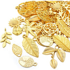 60pcs Gold Plated Leaves Flowers Charms Tree of Life Pendants Charm Alloy Vintage Hollow Charms Jewelry Making Accessory for DIY Necklace Bracelet Earrings Crafts Supplies, 30 Styles
