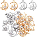 20 Pieces Cute Cat on the Moon Charms with Rhinestone Alloy Celestial Moon Kitty Dangle Pendants Craft Supplies for DIY Necklace Bracelet Earrings Jewelry Making, 2 Colors