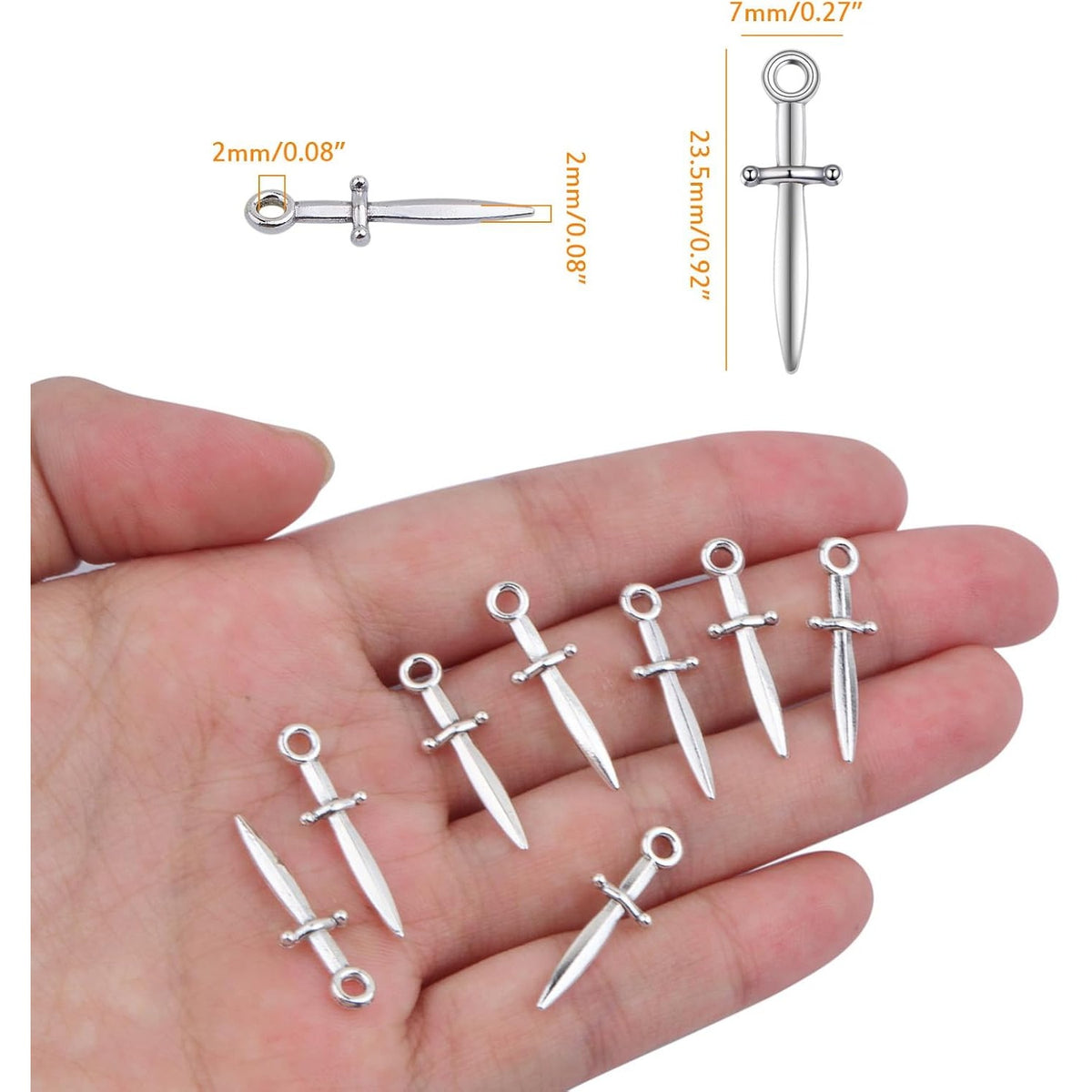 100 Pieces Antique Silver Swords Charms Vintage Alloy Weapon Sword Shaped Bookmark Dangle Pendants Craft Supplies for DIY Necklace Bracelet Jewelry Making Findings