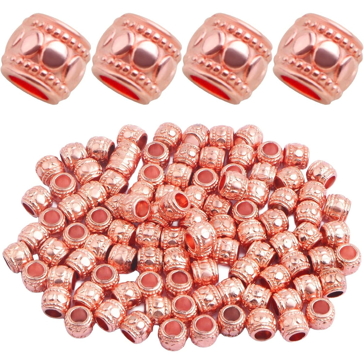 100pcs Alloy Round Column Spacer Beads European Large Hole Tube Loose Beads Bulk Metal Spacers Craft Supplies for DIY Bracelete Earrings Jewelry Making Decoration