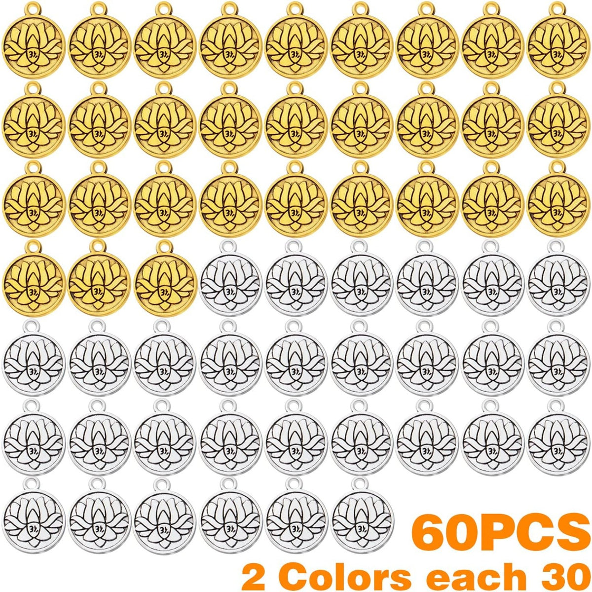 60pcs Lotus Flower Charm Pendants Tibetan Alloy Lotus Beads Charms for DIY Necklace Bracelet Jewelry Making Findings Accessory