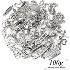 100g Crafts Supplies Antique Silver Medical Charms Alloy Hospital Charms Stethoscope Syringe Nurse Cap Hat Microscope Charm Pendants for Bracelet Necklace DIY Jewelry Making