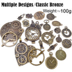 100 Grams(Approx 38 Pieces) Mixed Clock Face Charms Steampunk Pendants Watch Charms for Bracelets, Necklaces, Jewelry and Crafts Making, Antique Bronze