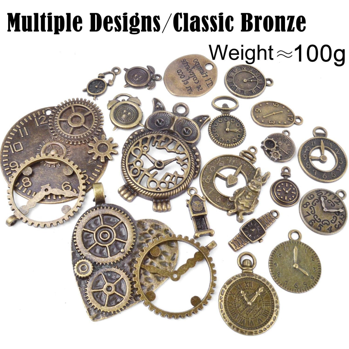 100 Grams(Approx 38 Pieces) Mixed Clock Face Charms Steampunk Pendants Watch Charms for Bracelets, Necklaces, Jewelry and Crafts Making, Antique Bronze