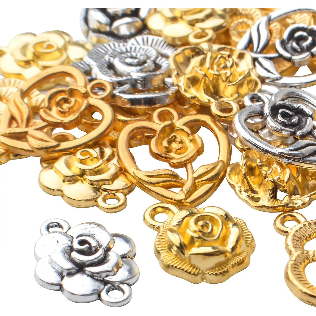 50pcs Rose Charms Pendants Alloy Rose Flower Charms Flower Connector Charms Rose Bead Charms for DIY Earrings Bracelet Necklace Jewelry Crafts Making Finding,5 Styles