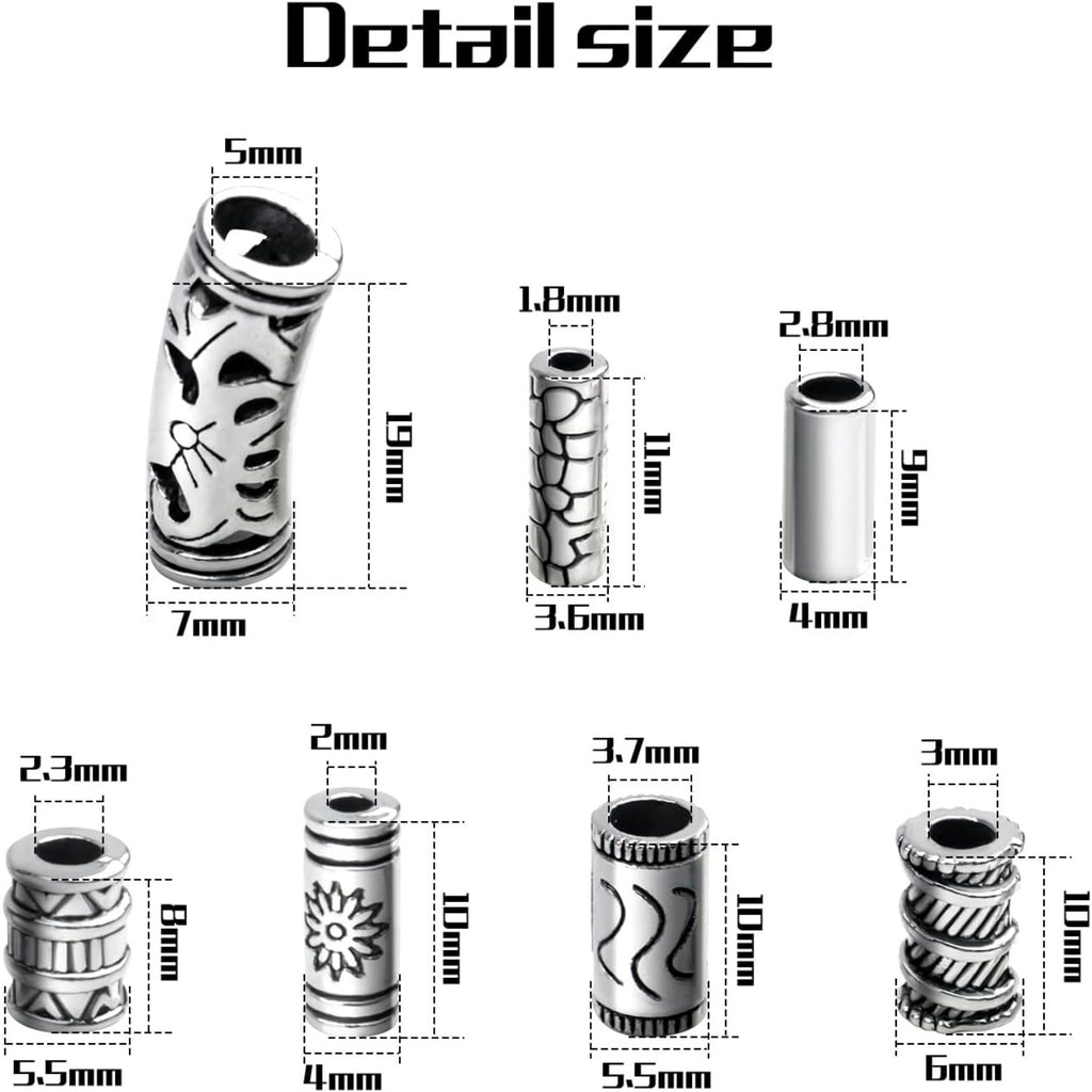 100g (About 80-150pcs) Assorted Column Spacer Beads Tibetan Silver Tube Beads for Bracelet Necklace Jewelry Making Crafts DIY,7 Styles,4-16mm