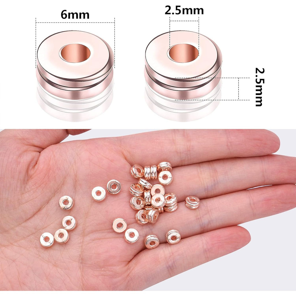Metal Spacer Beads,200pcs Flat Round Disc Rondelle Spacer Beads Metal Rondelle Beads Spacers for Jewelry Making(6mm) - Silver and Golden