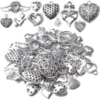 100g Antique Silver Love Heart Charm Alloy Tibetan style Heart Charm Jewelry Heart Charm Pendant for DIY Bracelet Necklace Jewelry Making Supplies
