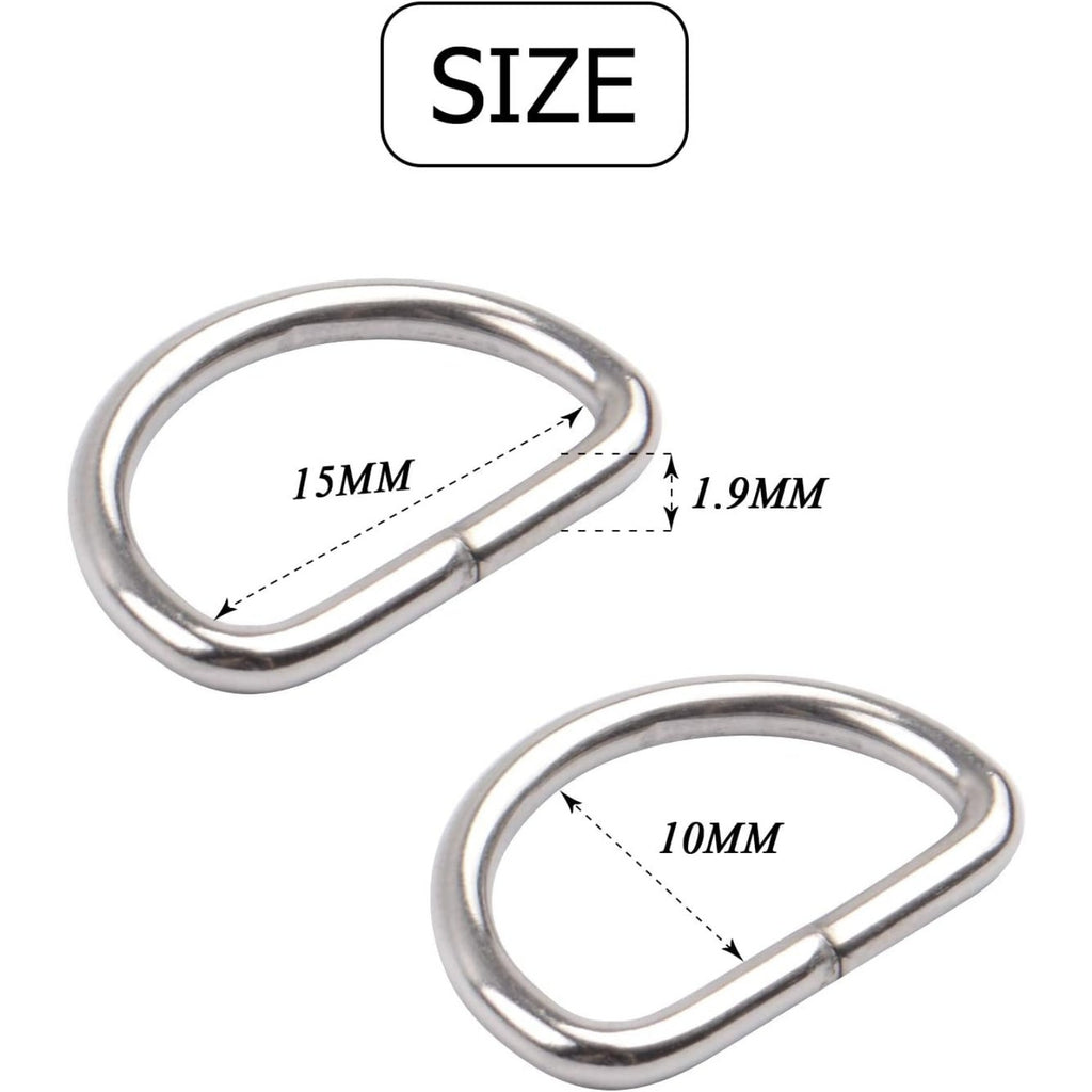 100pcs 3/5 inch Metal D Ring Buckles D-Ring Loop for Handbag Purse Clothes DIY Accessories