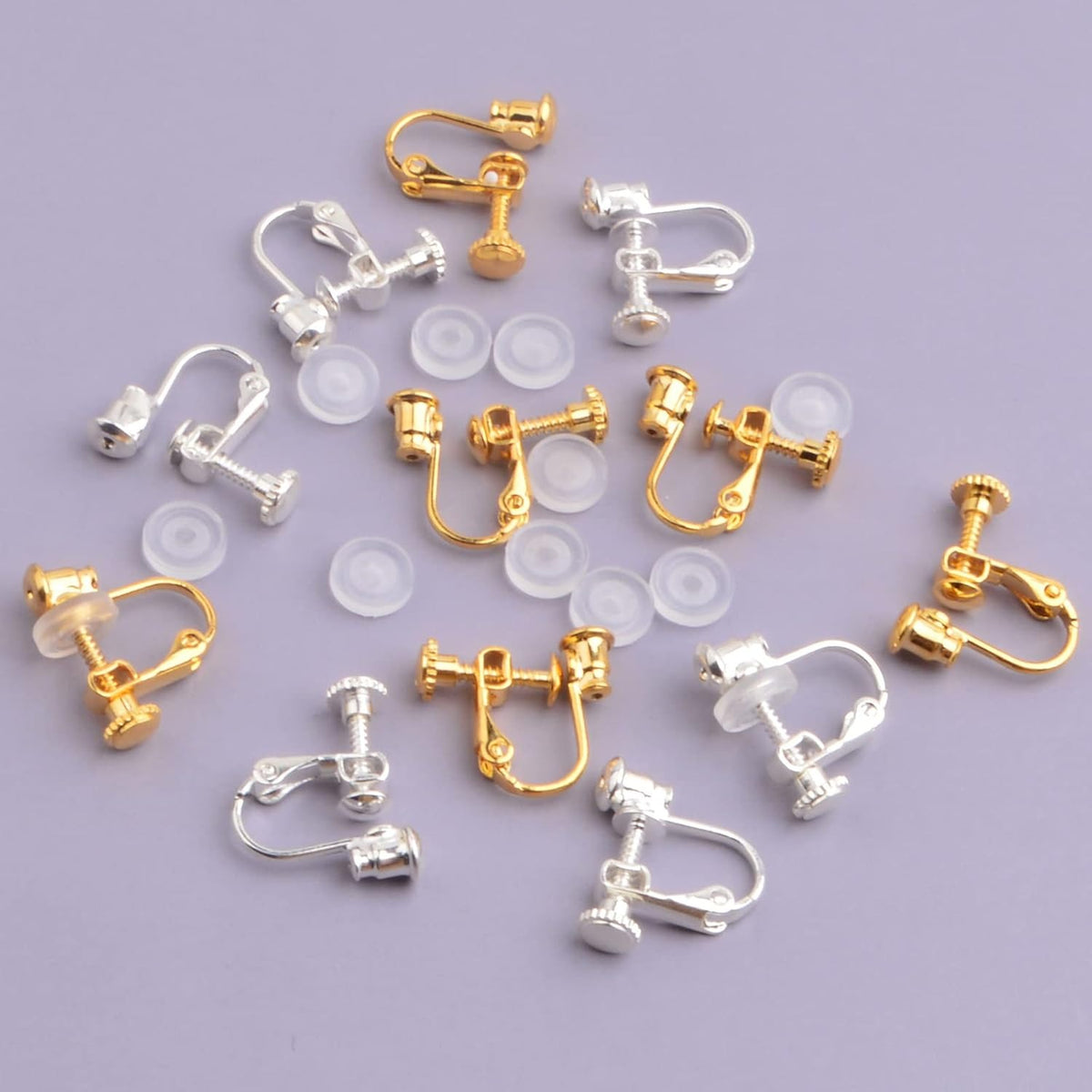 12pcs 2 Colors Screw Earring Clips Converters Brass U Shaped Adjustable Earring Components and 12pcs Clear Comfort Earring Cushions for Non-Pierced Ears DIY Jewelry Making