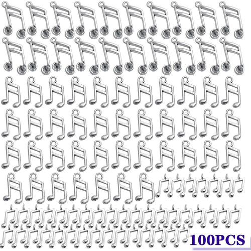 100pcs Antique Silver Musical Note Charms Tibetan Vintage Musical Instrument Notes Symbol Pendant Charms for Music Students Teachers DIY Crafts Jewelry Making, 3 Styles