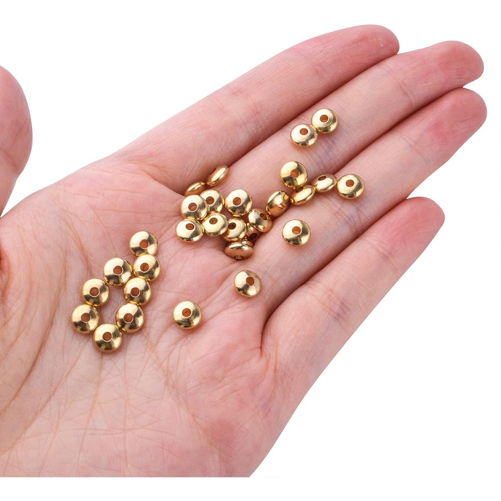 200pcs Gold Flat Round Spacers Beads Brass Abacus Beads Rondelle Bead Spacers Loose Beads Spacer Charm Beads for DIY Jewelry Necklace Making and Crafting Findings