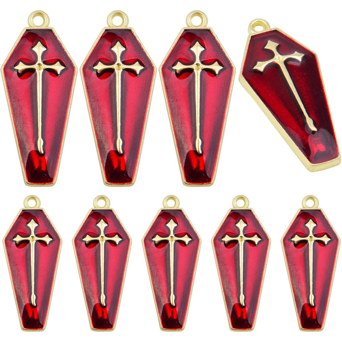 20 Pieces Red Enamel Cross Charms Halloween Theme Coffin with Cross Dangle Pendants for DIY Bracelet Necklace Jewelry Making Party Decor