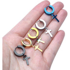 5 Pairs Stainless Steel Hoop Earrings Small Hypoallergenic Hoops Huggie Earrings with Cross for Men Women,5 Colors