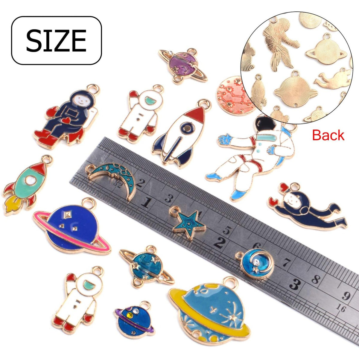 Space Themed Charms,20pcs Assorted Gold Plated Enamel Planet Astronaut Charm Pendant for Jewelry DIY Craft