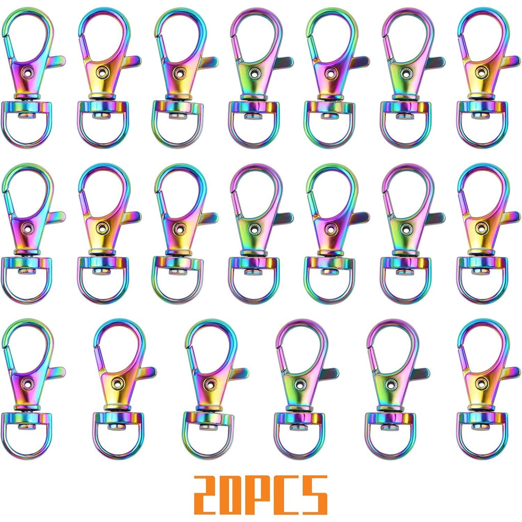 20 Pieces Swivel Clasps Lanyard Snap Hooks Alloy Lobster Clasp Trigger Clips Keychain Rings Accessories for DIY Handbag Purse Hardware Handmade Craft Projects, Rainbow Color