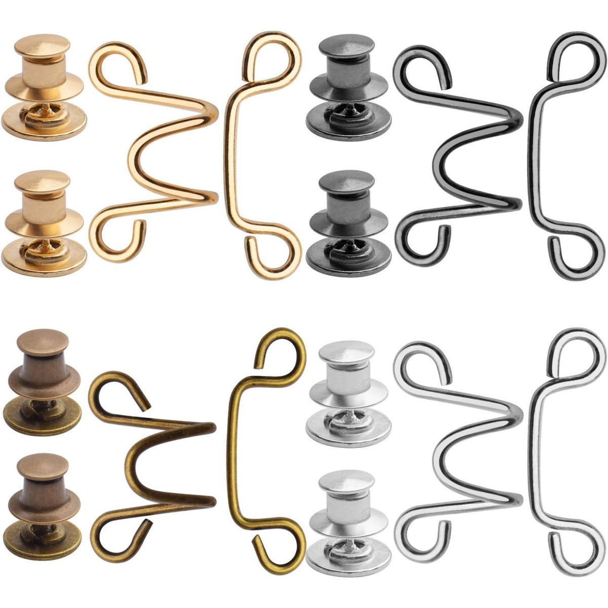 Adjustable Waist Buckles Set, 4 Sets Adjustable Waist Buckle Extender Jeans Buttons Extender Nail-Free Waist Extender Button Fit Instant Button, Golden, Silver, Gun Black, Bronze