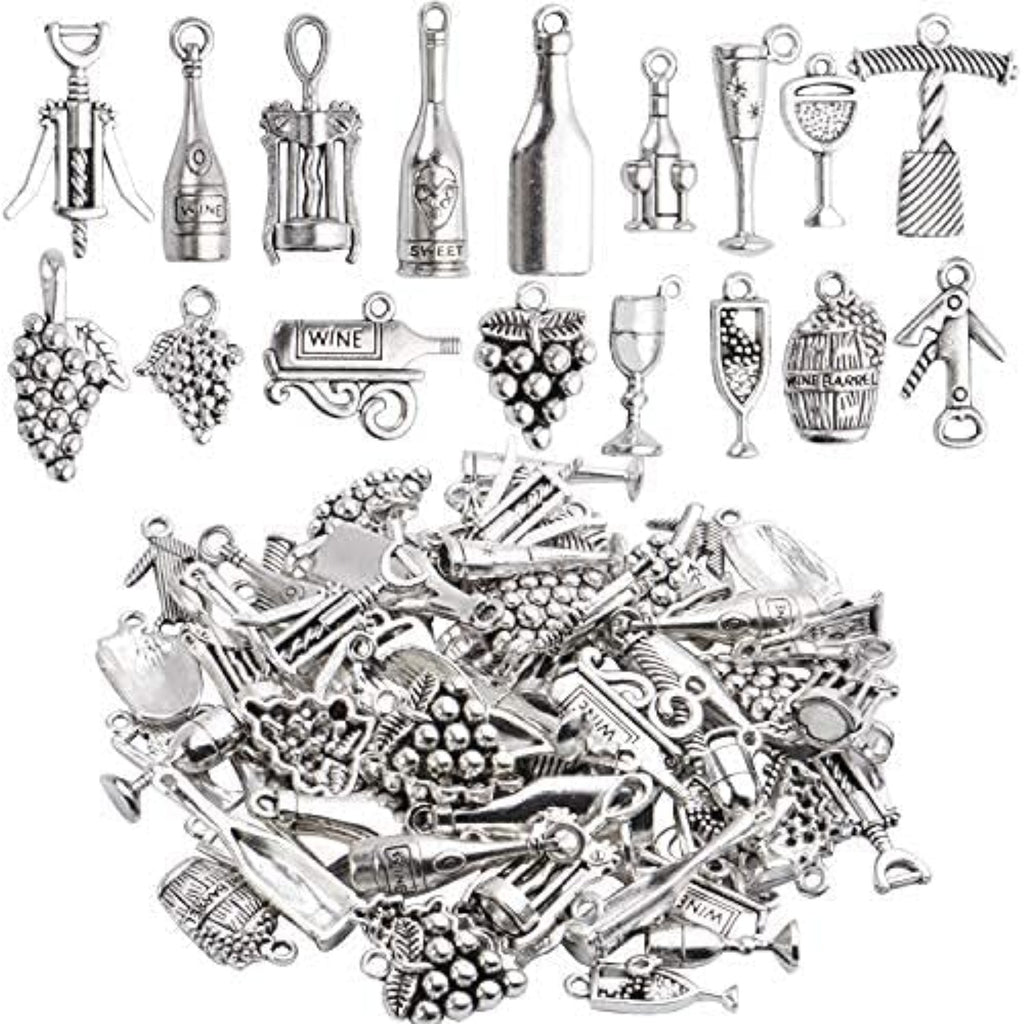 68pcs Tibetan Silver Pendants Wine Bottle Glass Opener Grape Wine Charms Accessories Jewelry Findings for DIY Necklace Bracelet