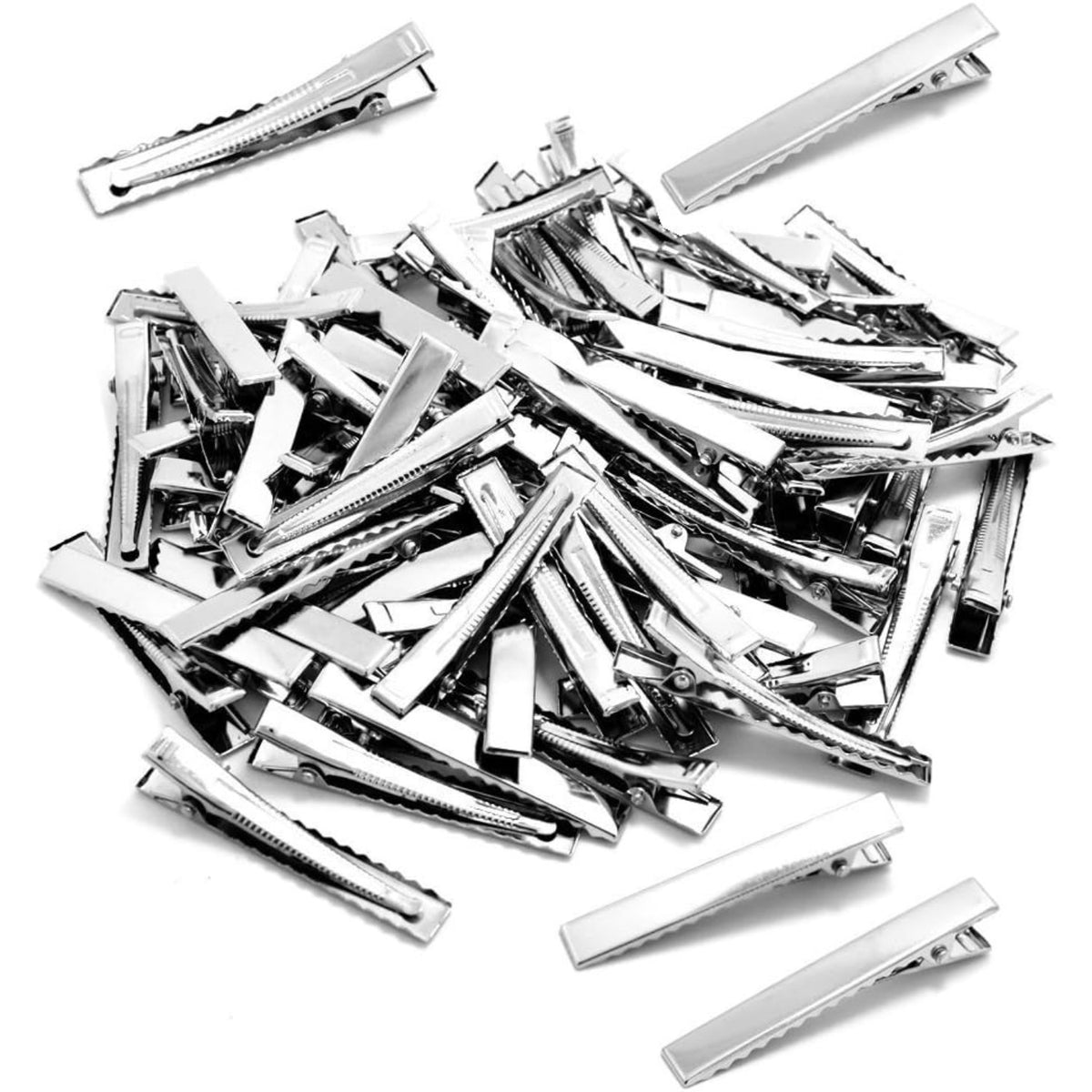 100 PCS Silver Alligator Hair Clip Flat Top with Teeth for Arts & Crafts Projects, Dry Hanging Clothing, Office Paper Document Organization,Hair Care(2.4 Inch)