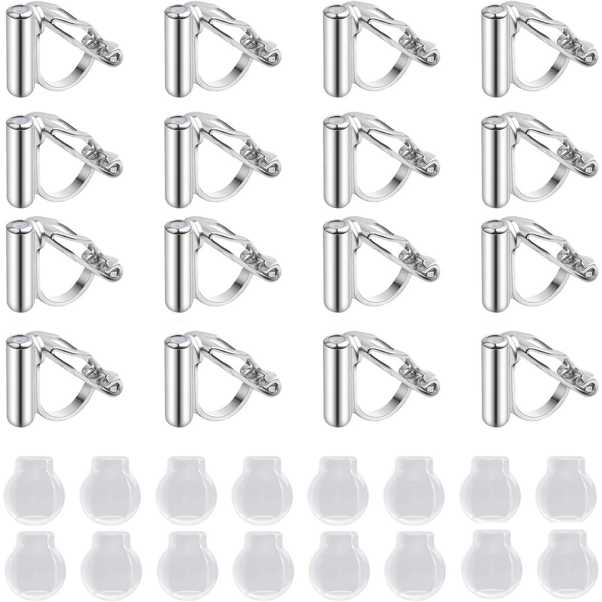 16 Pieces Triangle Shape Clip-on Earring Converter Components with Post and 16 Pieces Comfort Gourd Type Earring Pads for Non-Pierced Ears DIY Earrings Making, 4 Colors