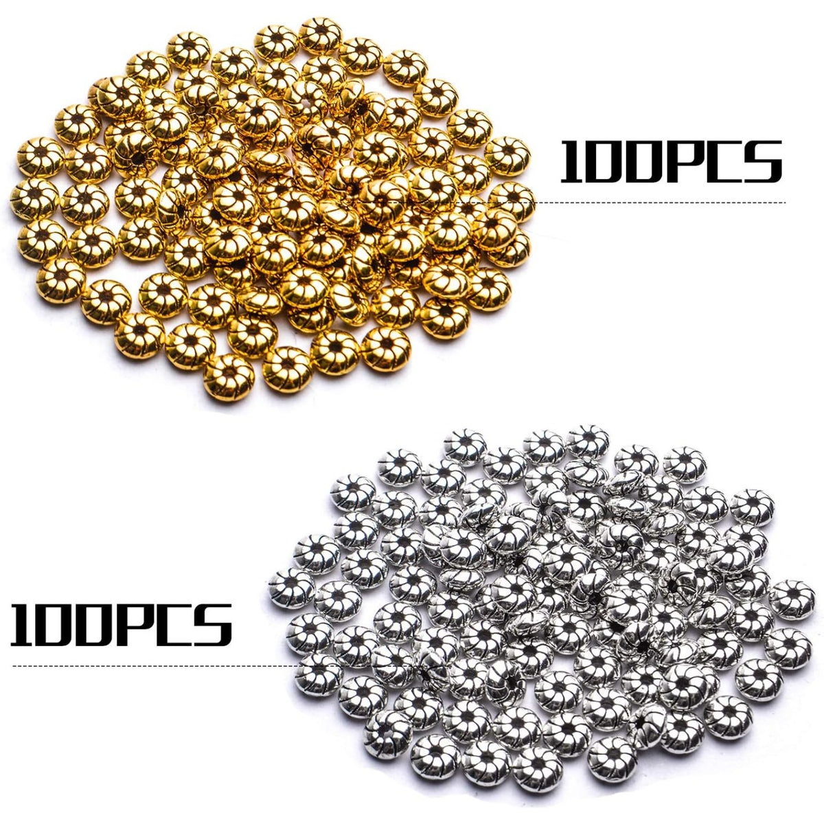 Flat Round Spacer Beads, 200pcs 6mm Tibetan Alloy Spacer Beads Flat Round Spacer Beads Jewelry Findings Accessories for Bracelet Necklace Jewelry Making, Antique Golden and Antique Silver