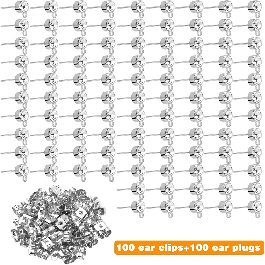 100pcs 5mm Rhinestone Earring Studs & Backs for DIY Jewelry Making