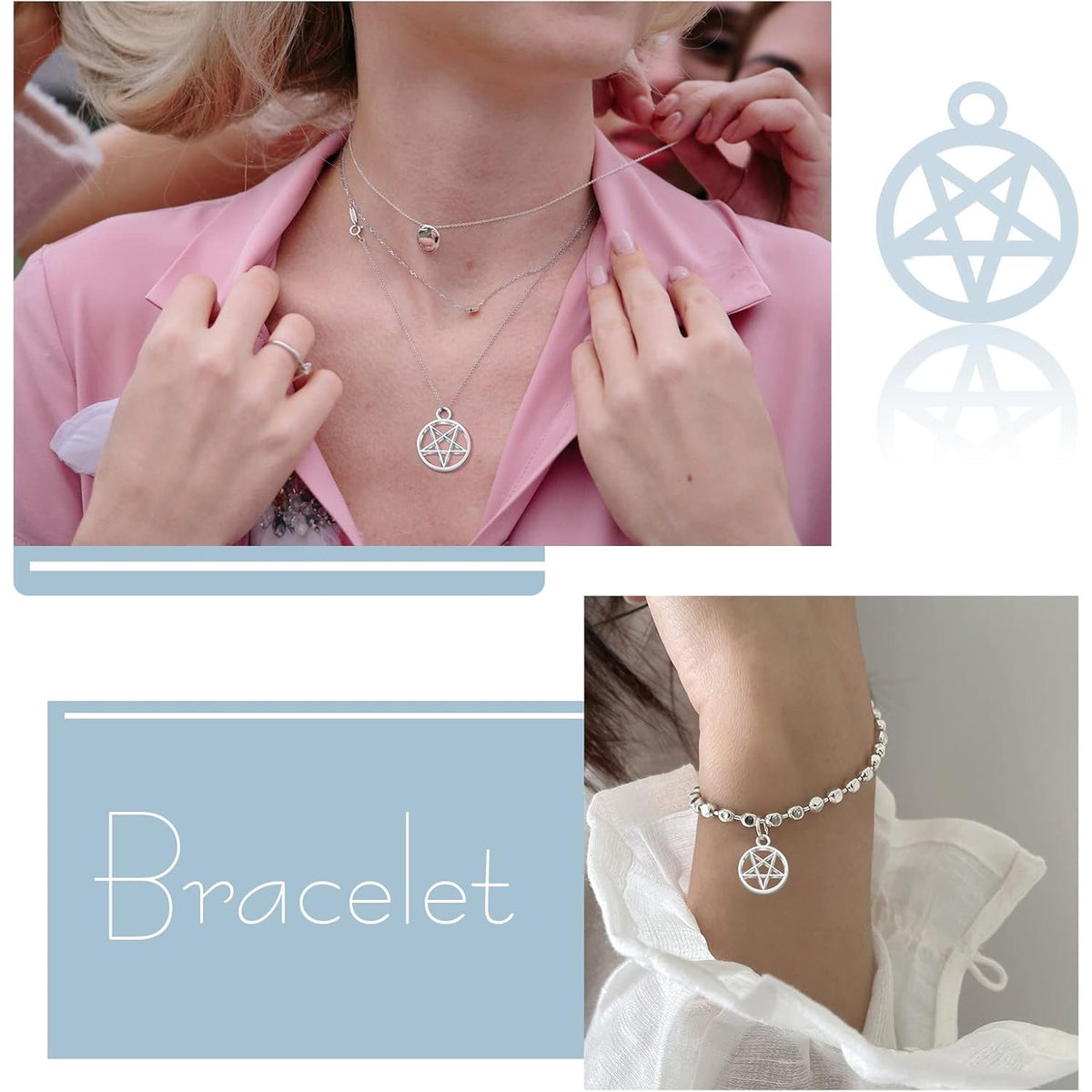 50pcs Silver Pentacle Star Charms Alloy Star Pentagram Pendants Protection Lucky Pentacle Charms Jewelry Making Accessory for DIY Crafts Necklaces Bracelets Earrings