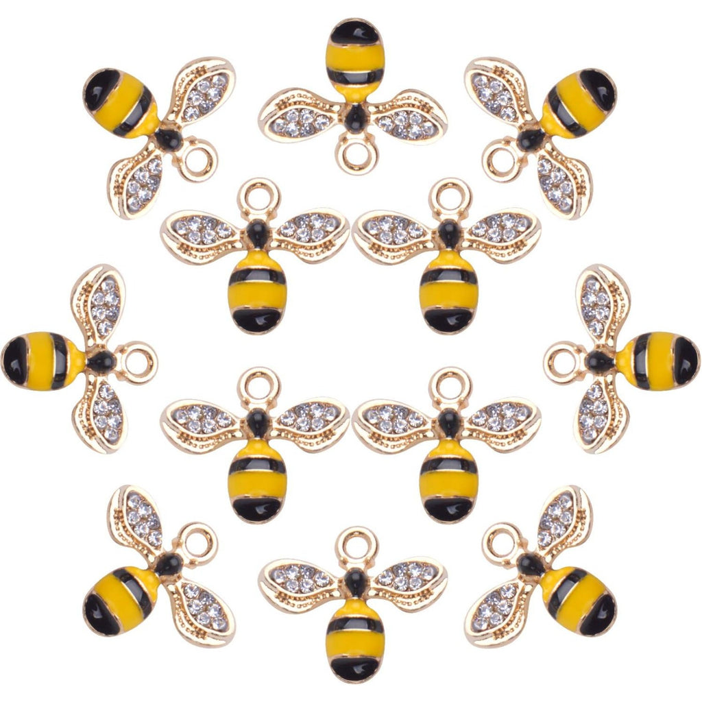 20pcs Enamel Yellow Bee Charms Rhinestone Honey Bee Pendant Charms Crafts Supplies for Jelwery Bracelet Making,Gold