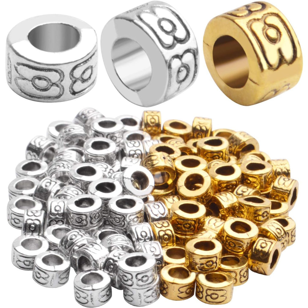 Large Hole Spacer Beads, 100pcs 6.5mm Round Rondelle Spacer Beads Large Hole Spacer Beads Alloy European Beads for DIY Crafts Jewelry Making, Antique Golden, Antique Silver