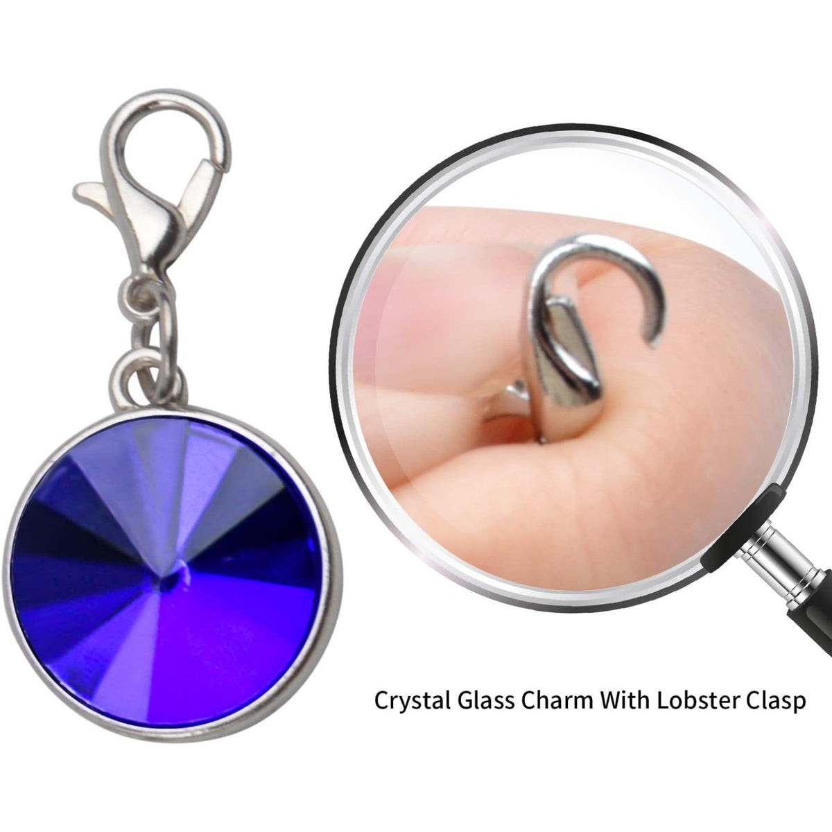 Clip on Charms,20 Pieces Flat Birthstone Crystal Dangle Charms Color Glass Pendants with Lobster Claw Clasp for Jewellery Making, 10 Colors
