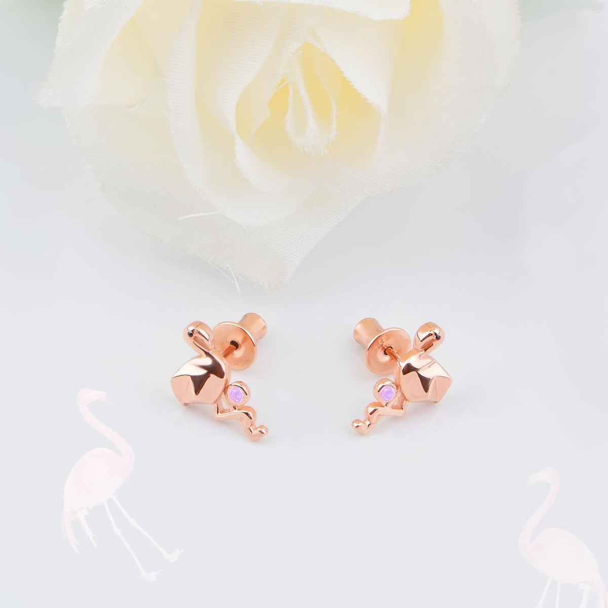 S925 Sterling Silver Flamingo Stud Earrings Large Waterfowl Tropical Bird Flamingo Earring Posts Hawaiian Summer Beach Gifts with Screw Ear Backs for Women