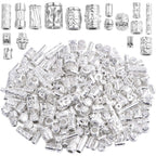 100 Gram Mixed Column Barrel Spacer Beads Vintage Alloy Tube Bar Shape Loose Charm Beads Accessories for DIY Bracelet Necklace Jewelry Making Findings, Bright Silver