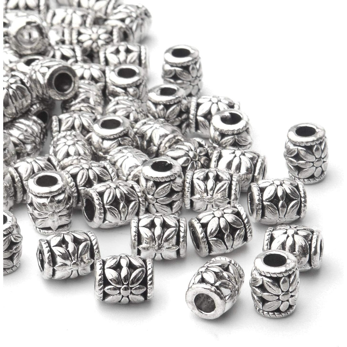 100pcs Antique Silver Bead Spacer Alloy Tube Beads Tibetan Spacers Large Hole Loose Beads Jewelry Spacer Charms for DIY Jewelry Making