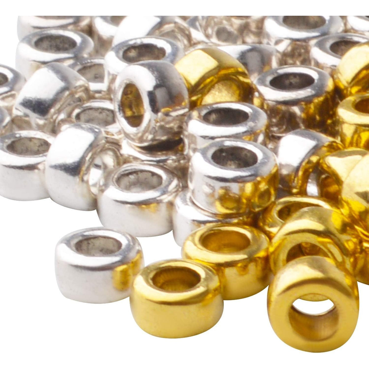 100pcs Alloy Tube Spacer Beads Rondelle Beads European Column Spacers Loose Round Spacers Jewelry Beads Charms for Bracelet Jewelry Crafts Making Supplies,Gold and Silver