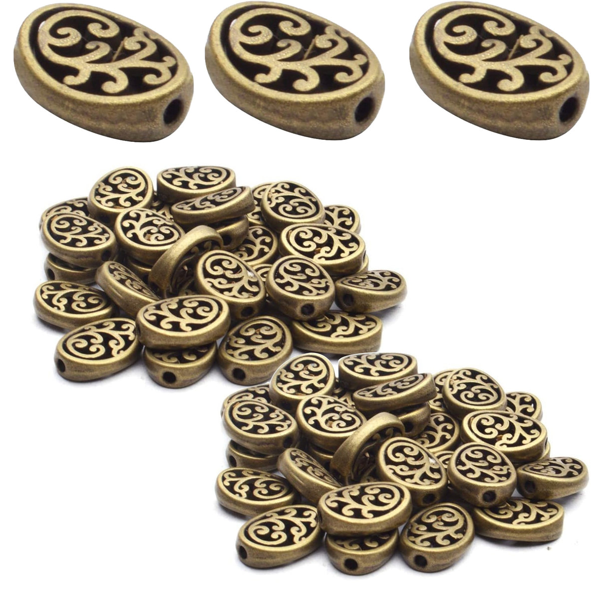 60pcs Antique Silver Bronze Tree of Life Oval Loose Charm Beads for DIY Craft Bracelet Necklace Making, 9x12mm