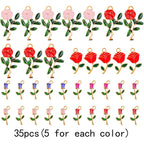 35pcs Multi-colored Enamel Rose Flower Charms Golden Plated Alloy Mini Flower Dangle Pendants for DIY Necklace Bracelet Earrings Jewelry Making Findings, 3 Styles