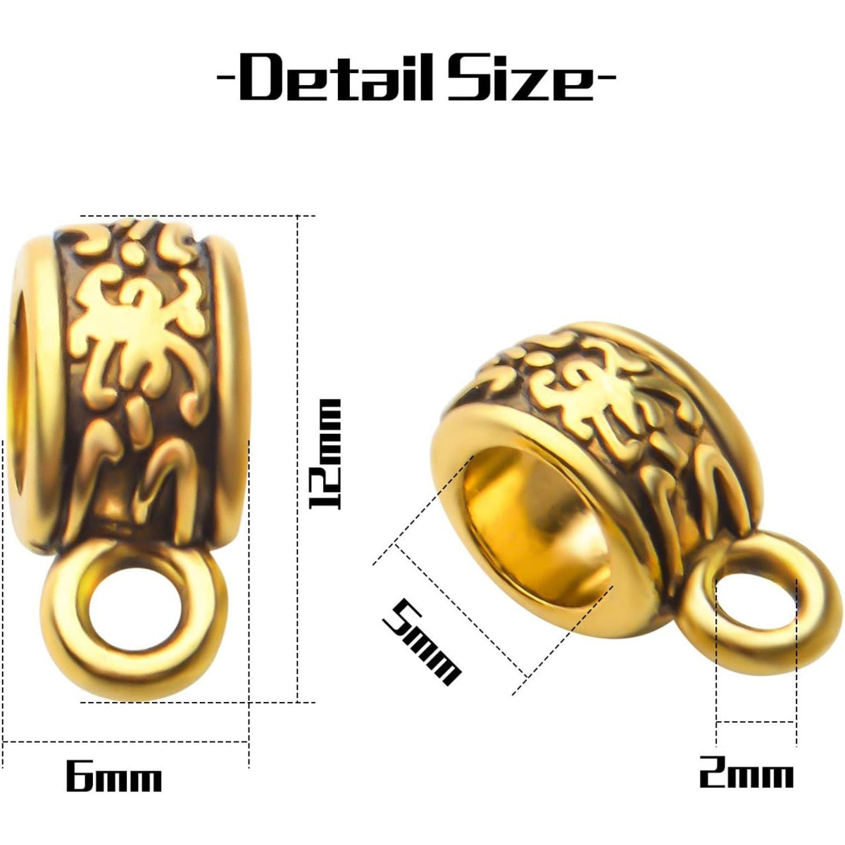 100pcs Antique Gold Tibetan Pattern Bail Tube Beads for European Charm Bracelet DIY Jewelry Making