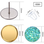 100 Pieces 12 mm Faux Druzy Resin Cabochons with 20 Pieces Stainless Steel Blank Stud Earring Bezel Setting and 20 Pieces Clear Earring Backs for Earring Jewelry Making -10 Colors