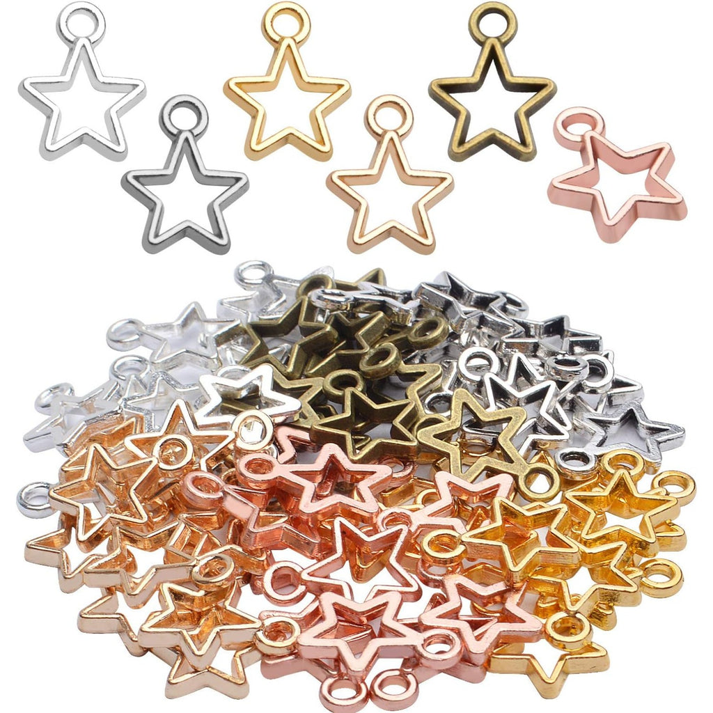 60pcs Mini Star Shaped Charms European Style Charm Hollow Star Charm Jewelry Charms Pendants for DIY Necklaces Bracelets Jewelry Accessories, 6 colors