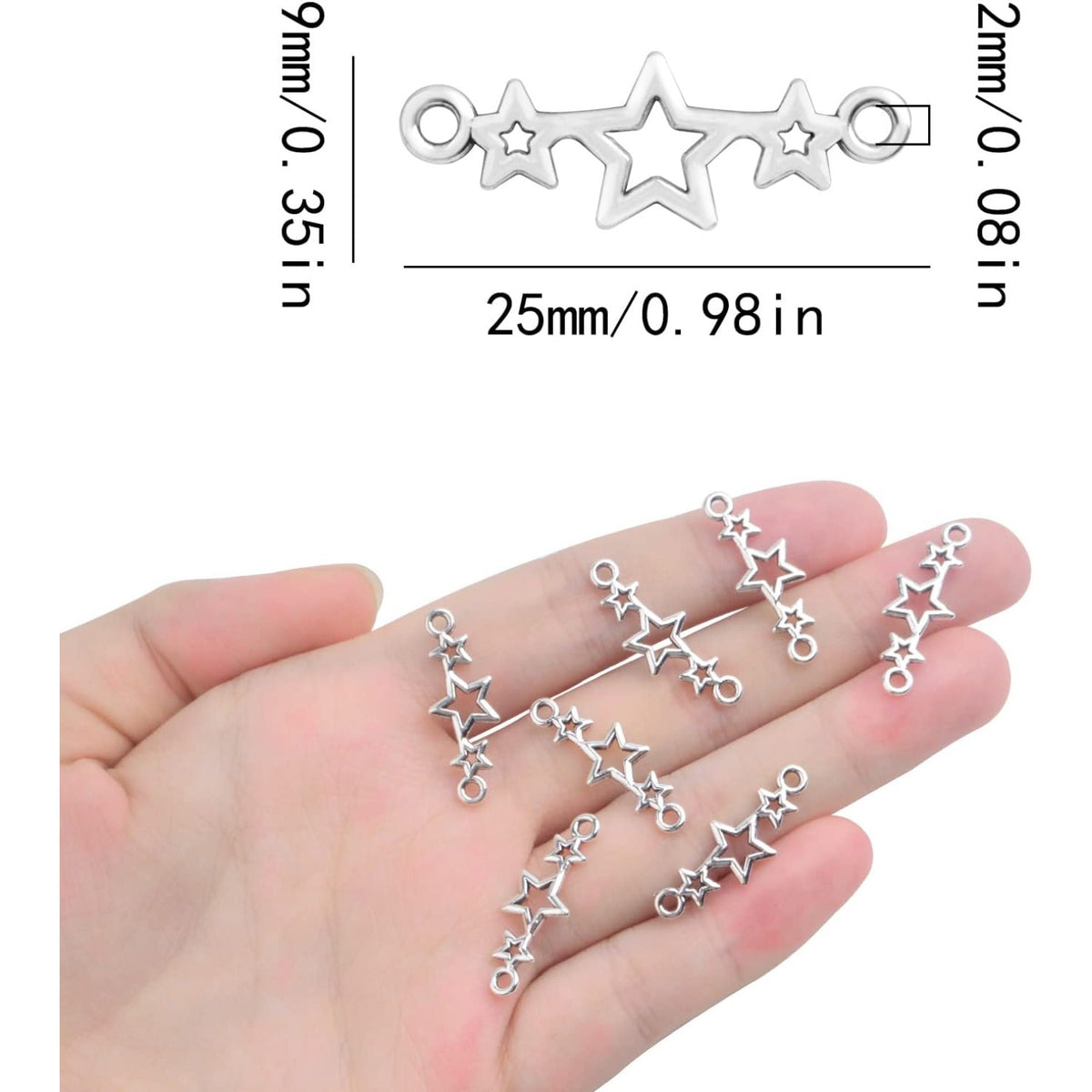 100pcs Antique Silver Star Charms Connectors Alloy Pentagram Star Dangle Pendants Bracelet Links Craft Supplies for DIY Necklace Earrings Jewelry Making Decoration