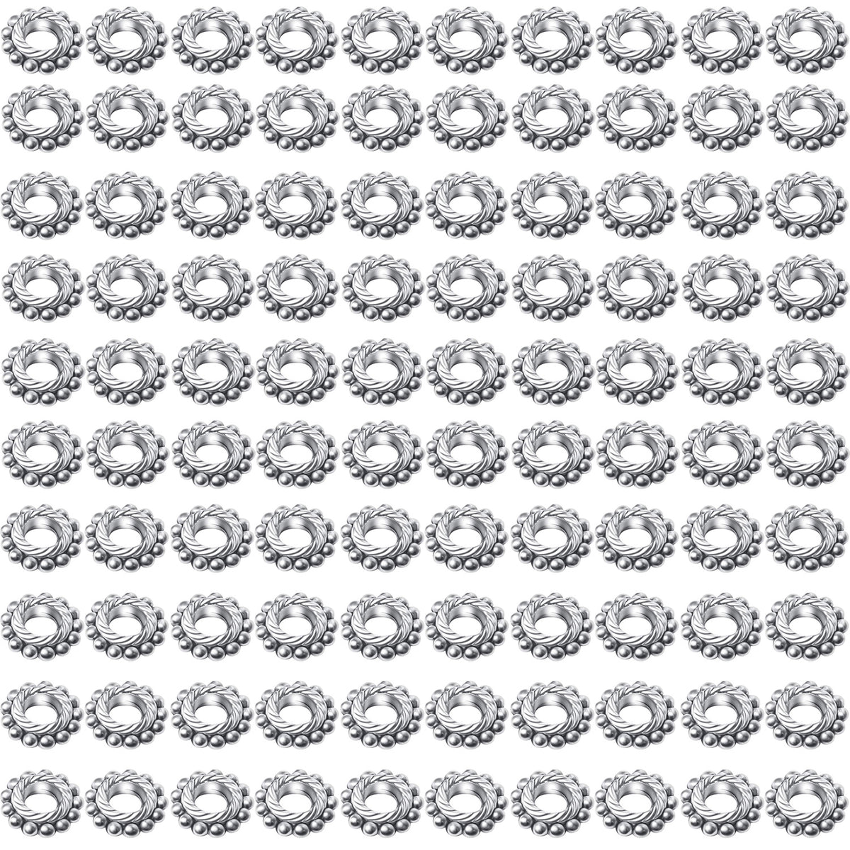 100pcs Alloy 8mm Spacer Beads - Jewelry Spacer Beads with A Box for DIY Bracelet Making (Antique Silver and Antique Gold)