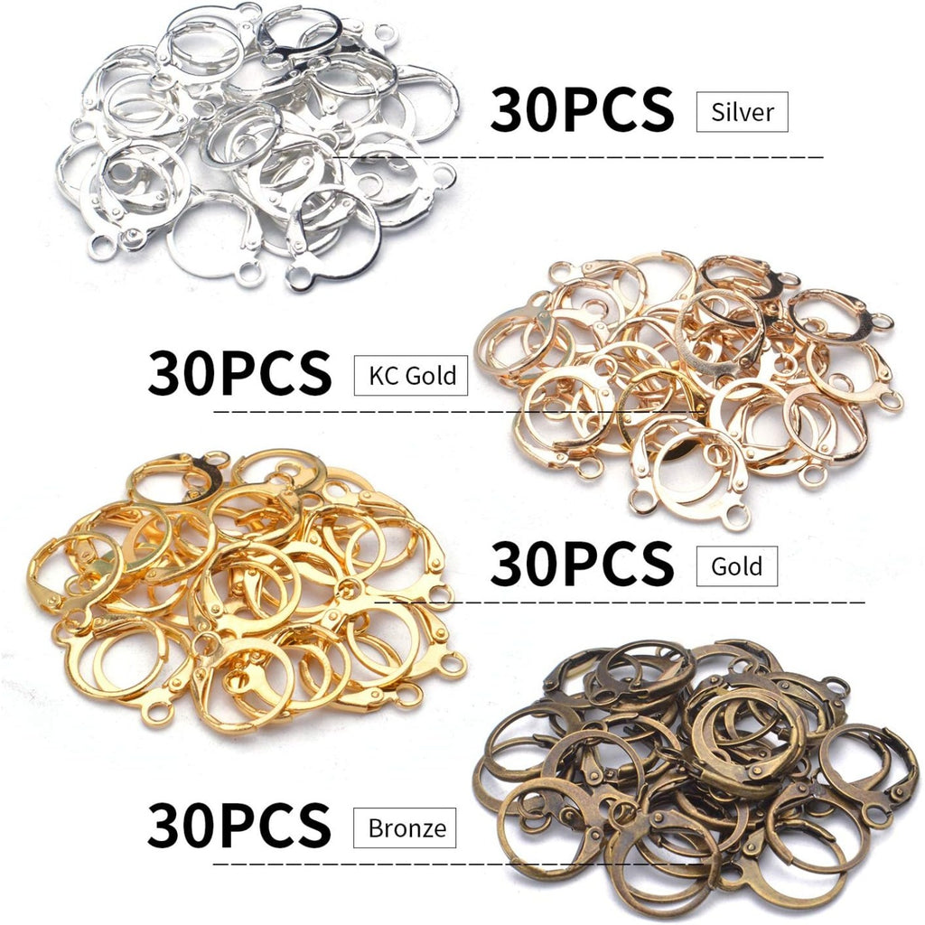 Hypoallergenic Earring Hooks, 120 Pieces Brass Lever Back Earring Round French Hook Ear Wire with Open Loop for Earring Designs Jewelry Making - 4 Colors