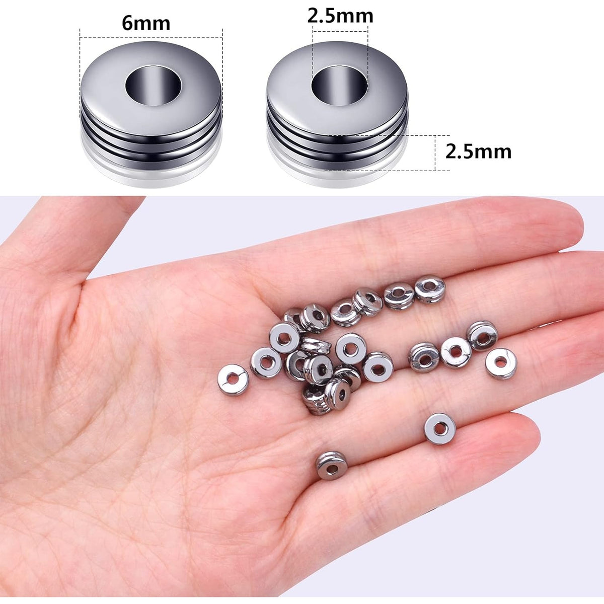 Metal Spacer Beads,200pcs Flat Round Disc Rondelle Spacer Beads Metal Rondelle Beads Spacers for Jewelry Making(6mm) - Silver and Golden